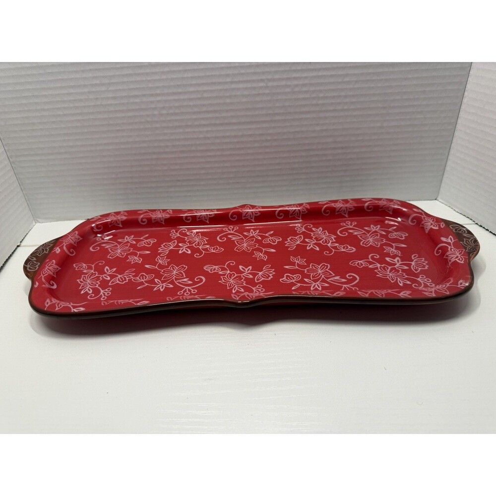 Temp-tation By Tara Presentable Ovenware Serving Plate Red Floral Lace
